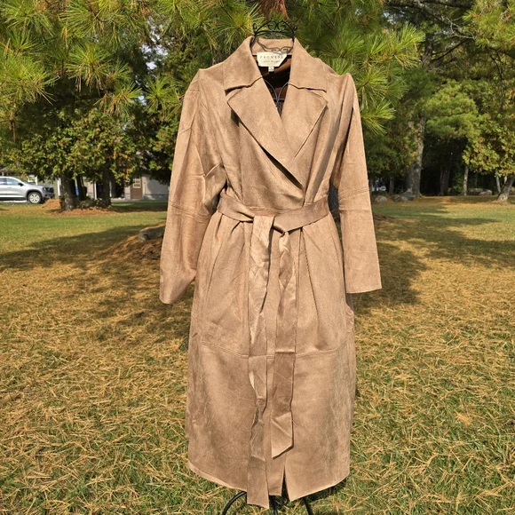 Promesa Faux Suede Long Jacket, Caramel Tan, Size S, NWT - Picture 3 of 11
